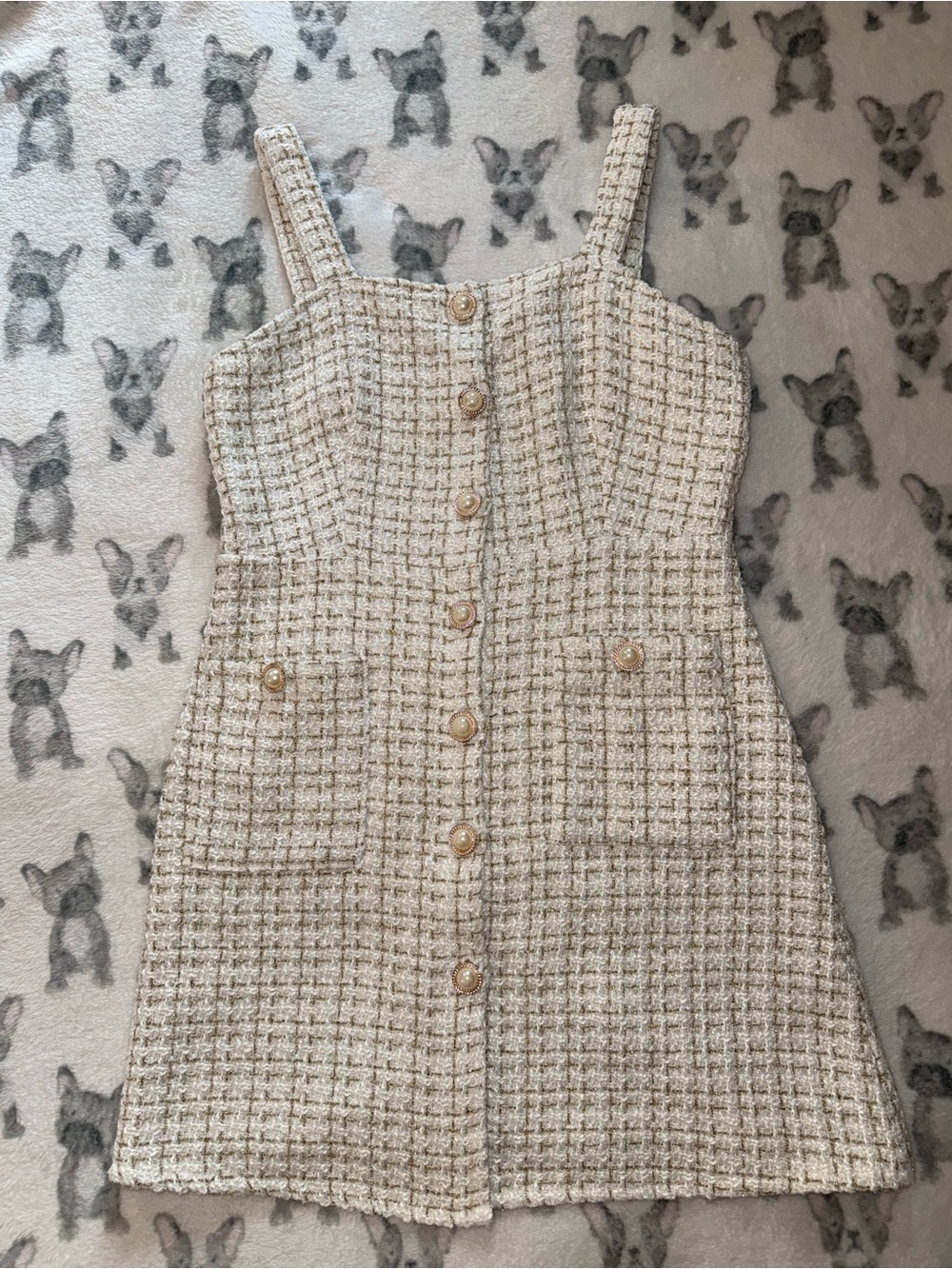 Cream Tweed Button-Front Mini Dress